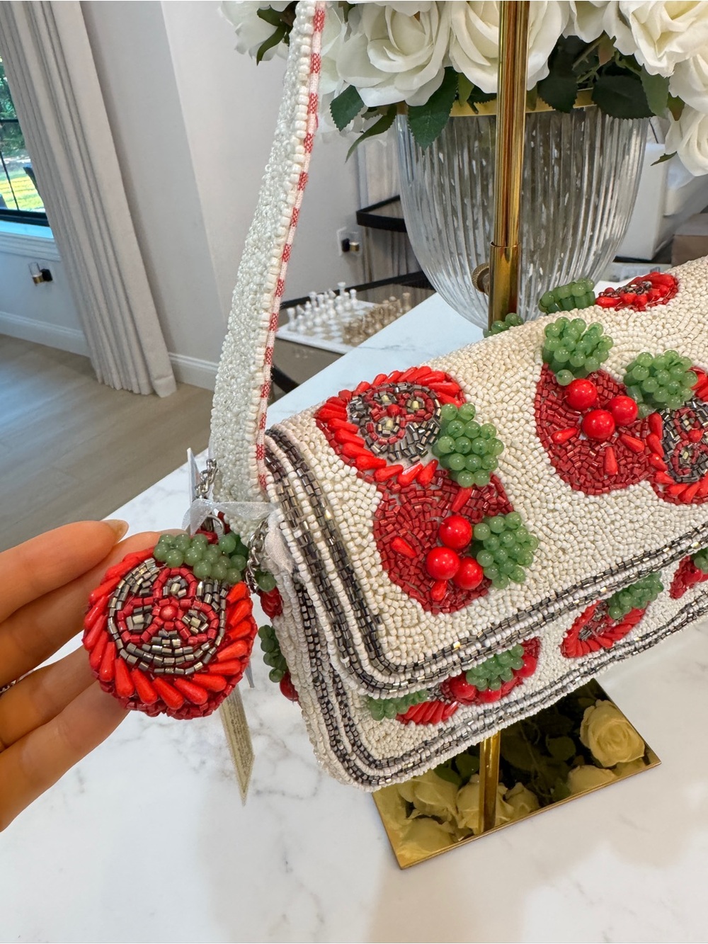 Viral Beaded Red & White Tomato Shoulder Bag made in India - Picture 2 of 3